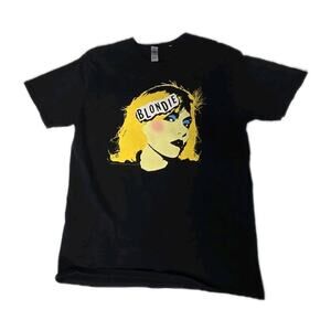 Blondie Face T Shirt Mens Rock and Roll Music Band Tee New Black (Size Large)